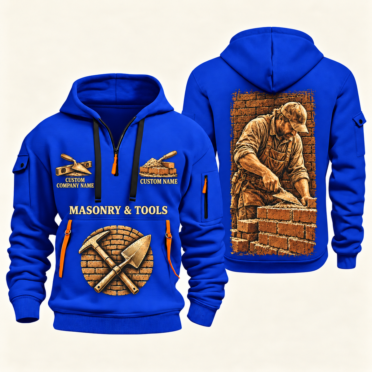Bricklayer Golden Craft Quarter Zip Hoodie Blue front and back