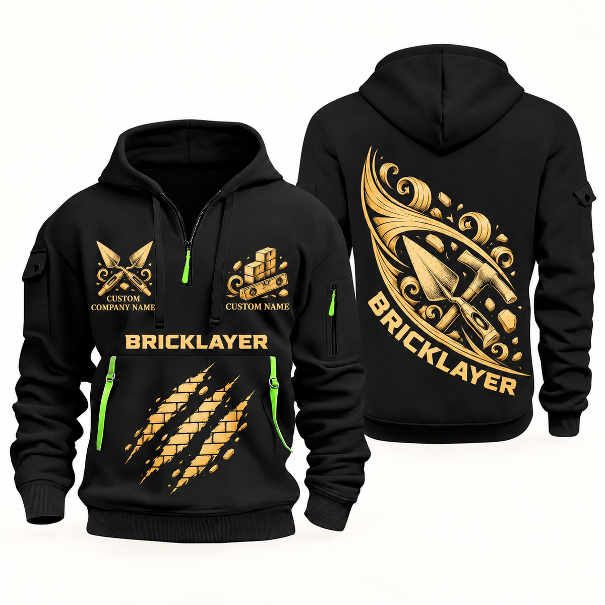 Bricklayer Craft in Motion Quarter Zip Hoodie Black front and back