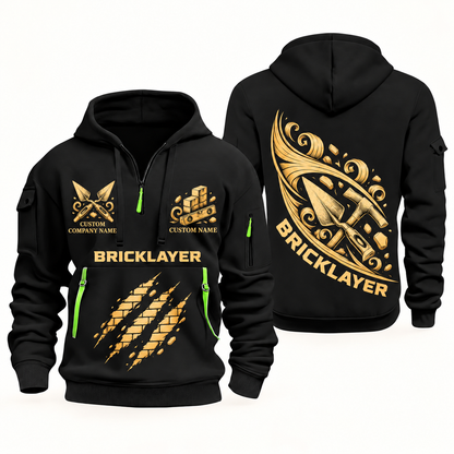Bricklayer Craft in Motion Quarter Zip Hoodie Black front and back