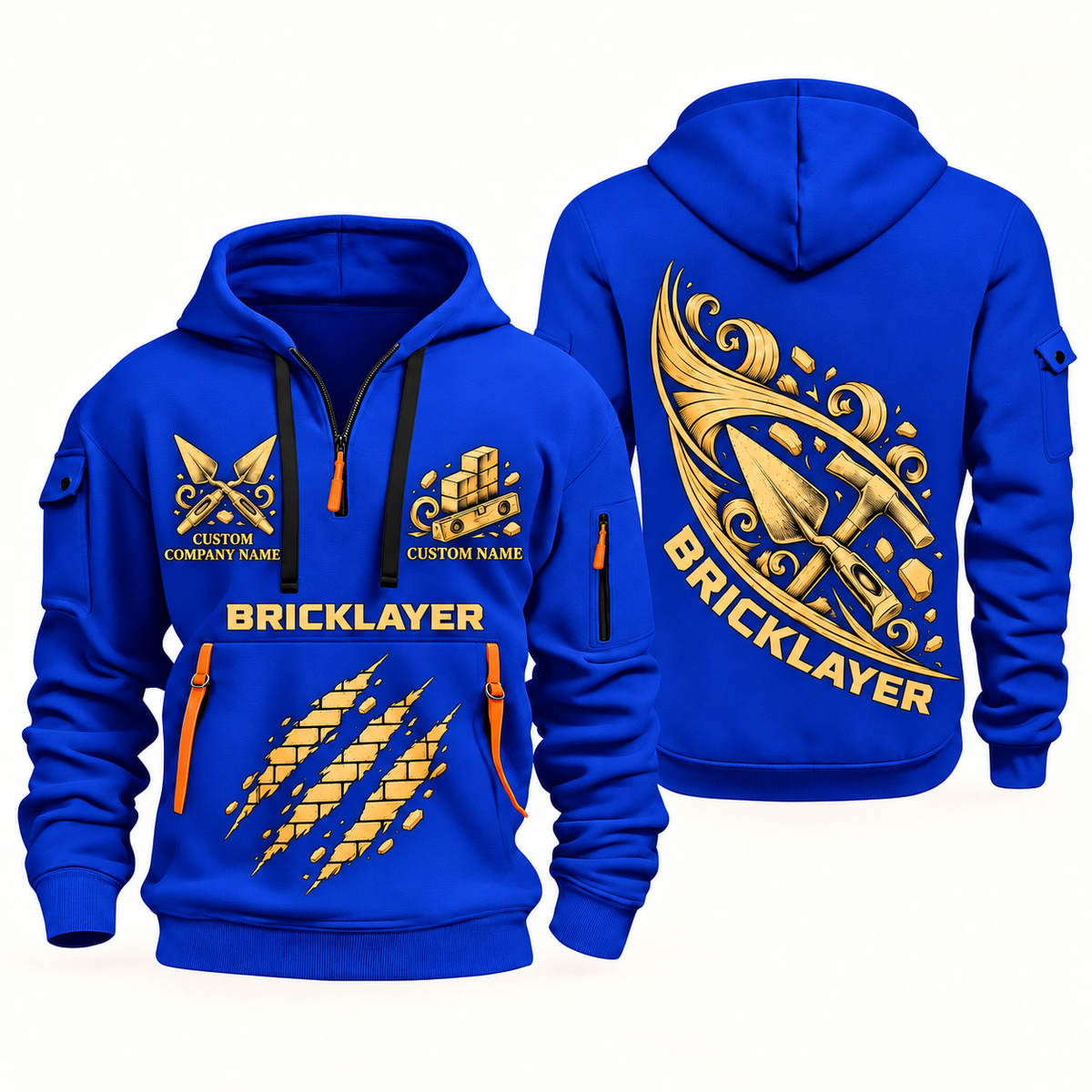 Bricklayer Craft in Motion Quarter Zip Hoodie Blue front and back