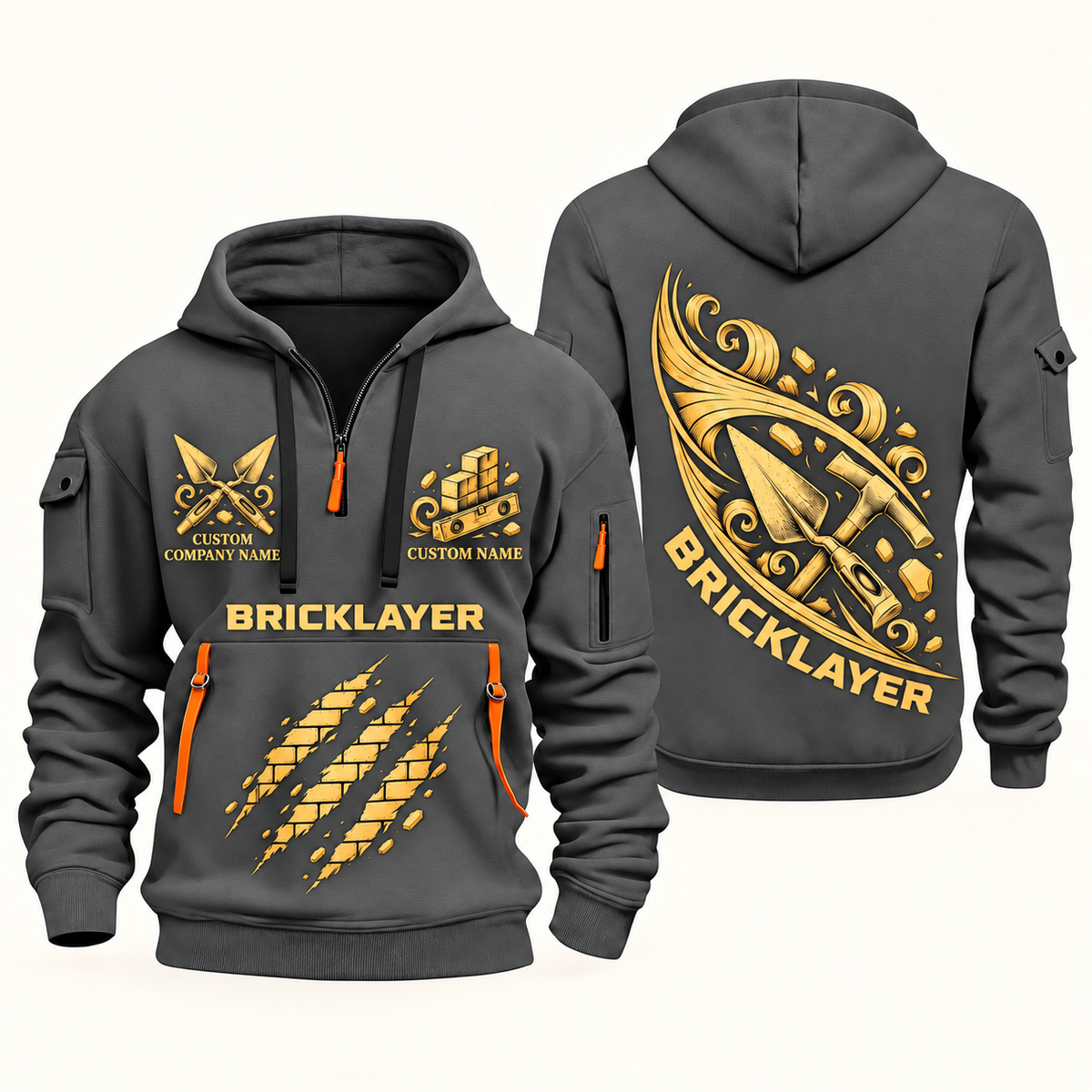 Bricklayer Craft in Motion Quarter Zip Hoodie Gray front and back