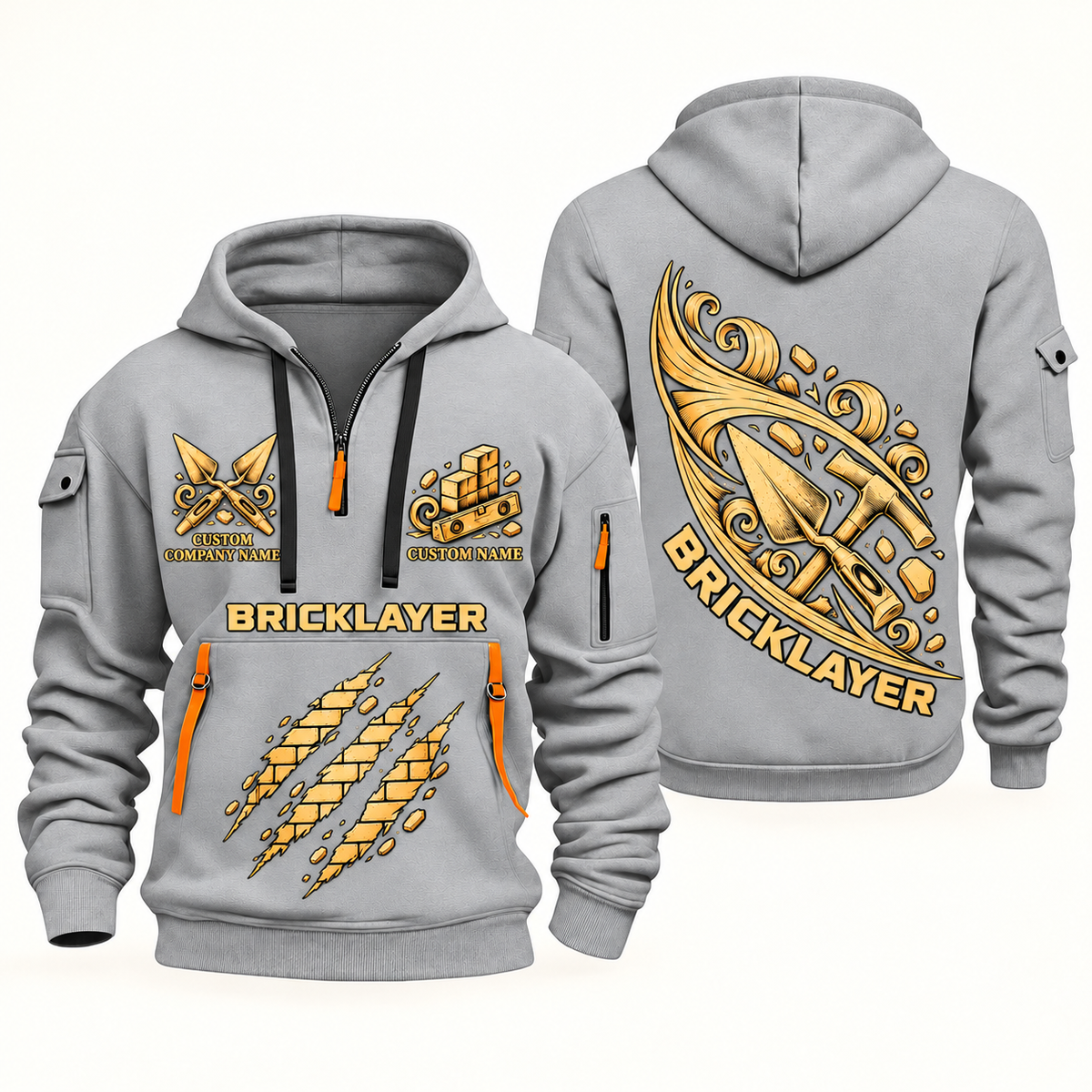 Bricklayer Craft in Motion Quarter Zip Hoodie Light Grey front and back