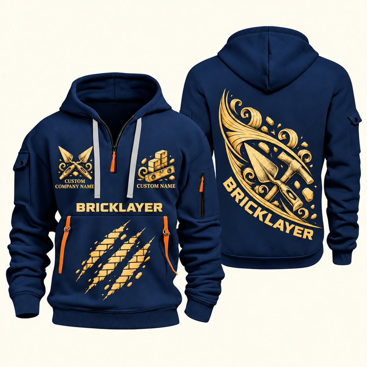 Bricklayer Craft in Motion Quarter Zip Hoodie Navy front and back