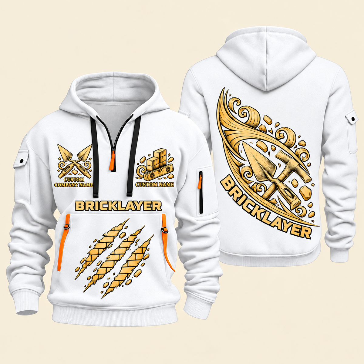 Bricklayer Craft in Motion Quarter Zip Hoodie White front and back