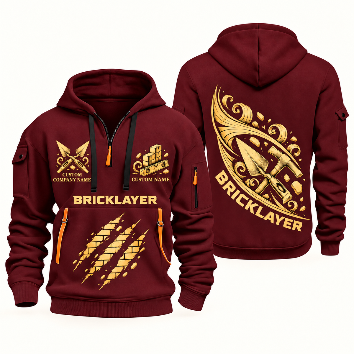 Bricklayer Craft in Motion Quarter Zip Hoodie Wine Red front and back