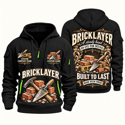 Bricklayer Steady Hands Quarter Zip Hoodie Black front and back