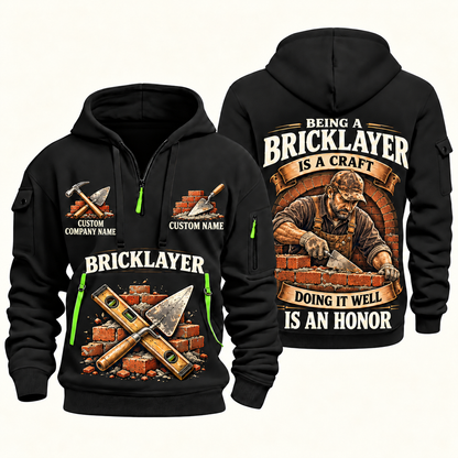 Bricklayer Craft and Honor Quarter Zip Hoodie Black front and back