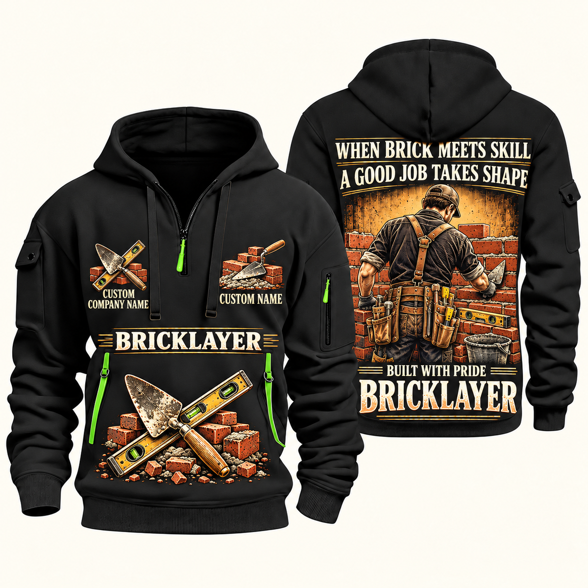 Bricklayer Built with Pride Quarter Zip Hoodie Black front and back