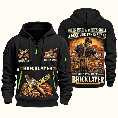 Bricklayer Built with Pride Quarter Zip Hoodie Black front and back