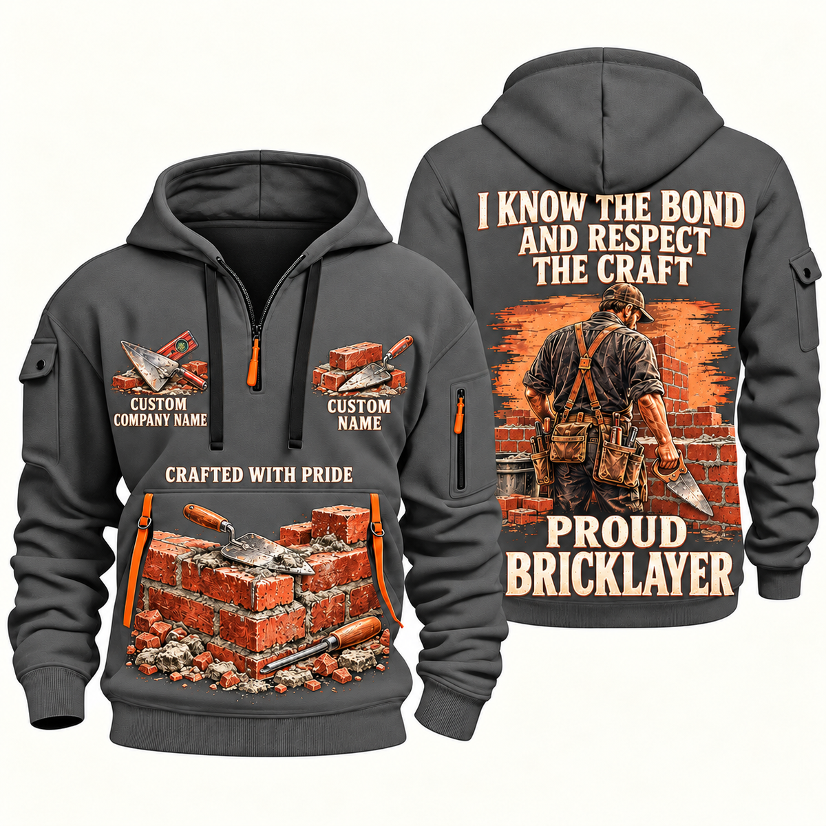 Bricklayer Respect the Craft Quarter Zip Hoodie Gray front and back