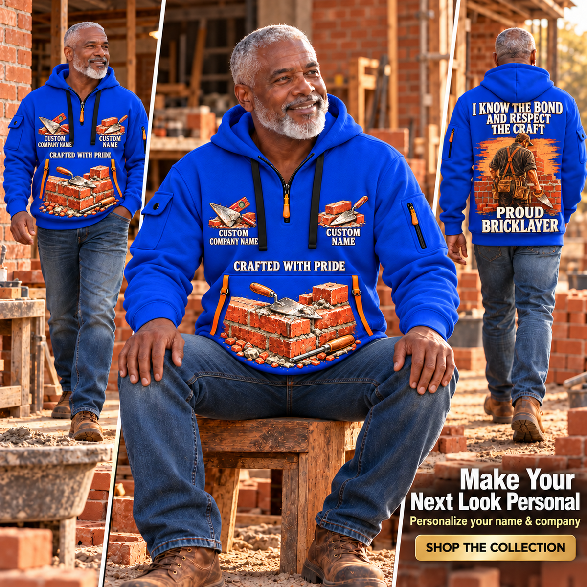 Bricklayer Respect the Craft Quarter Zip Hoodie Blue listing hero
