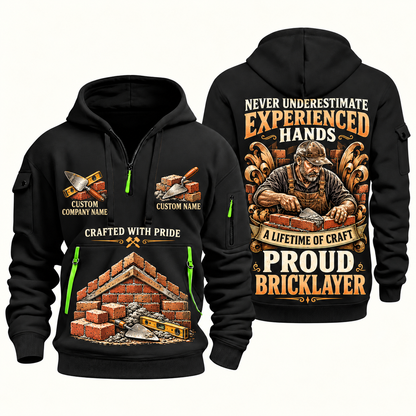 Bricklayer Experienced Hands Quarter Zip Hoodie Black front and back