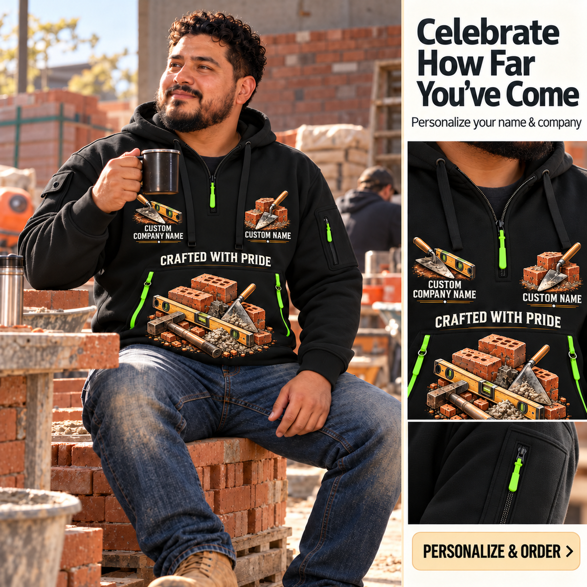 Bricklayer Skills Remain Quarter Zip Hoodie Black listing hero