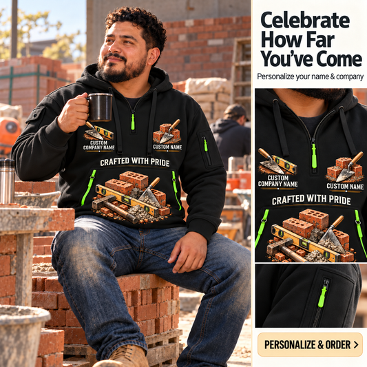 Bricklayer Skills Remain Quarter Zip Hoodie Black listing hero