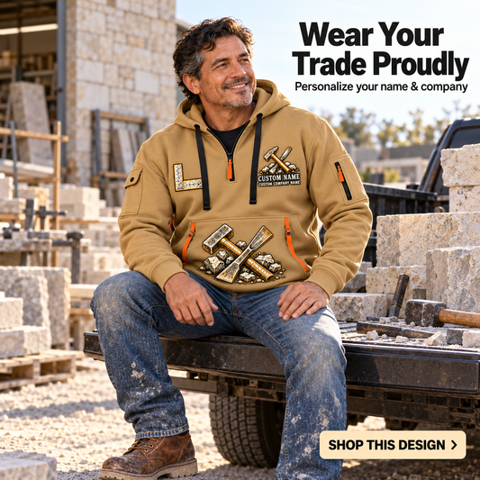 Stonemason Built by Hand Quarter Zip Hoodie Khaki listing hero