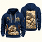 Stonemason Masonry Tools Quarter Zip Hoodie Navy front and back