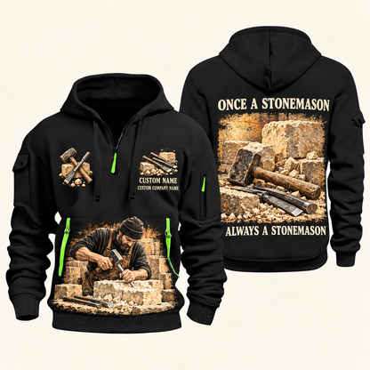 Stonemason Once and Always Quarter Zip Hoodie Black front and back