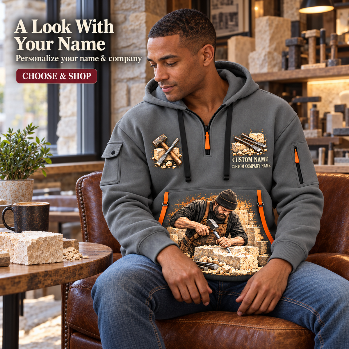 Stonemason Once and Always Quarter Zip Hoodie Gray listing hero