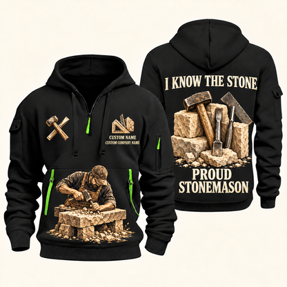 Stonemason Proud Craftsperson Quarter Zip Hoodie Black front and back