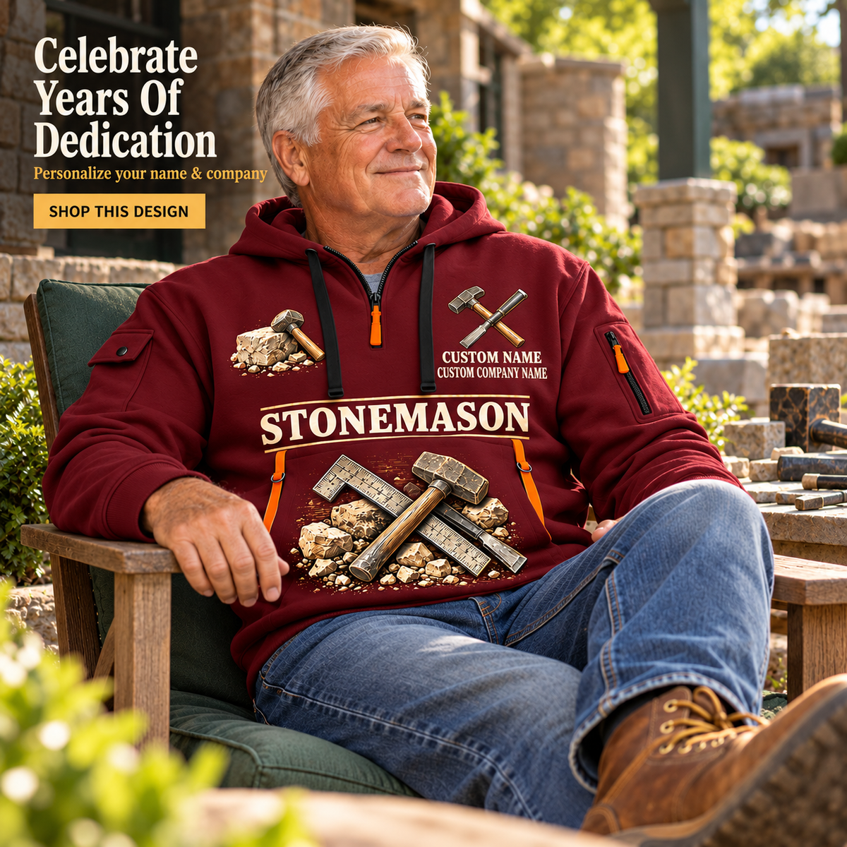 Stonemason Lifelong Craft Quarter Zip Hoodie Wine Red listing hero