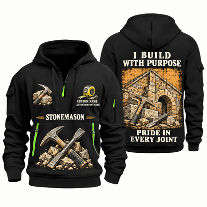 Stonemason Work with Purpose Quarter Zip Hoodie Black front and back