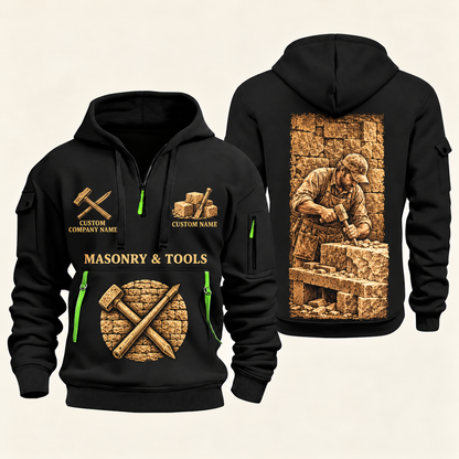 Stonemason Golden Craft Quarter Zip Hoodie Black front and back