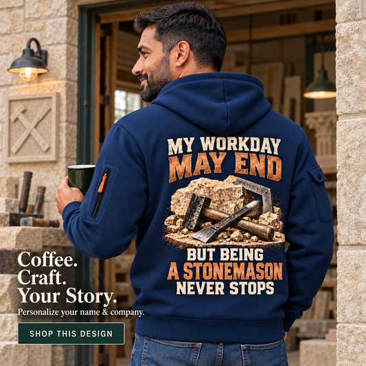 Stonemason Never Stops Quarter Zip Hoodie Navy listing hero