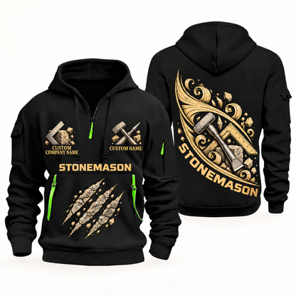 Stonemason Craft in Motion Quarter Zip Hoodie Black front and back