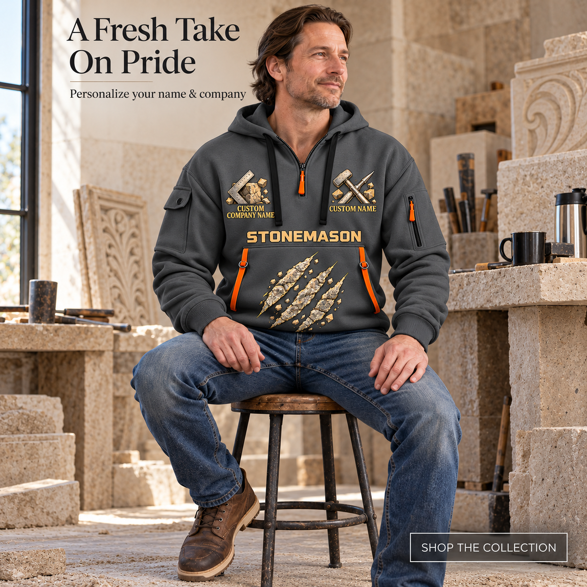 Stonemason Craft in Motion Quarter Zip Hoodie Gray listing hero