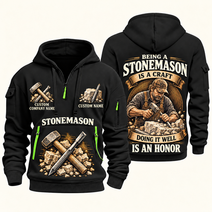 Stonemason Craft and Honor Quarter Zip Hoodie Black front and back