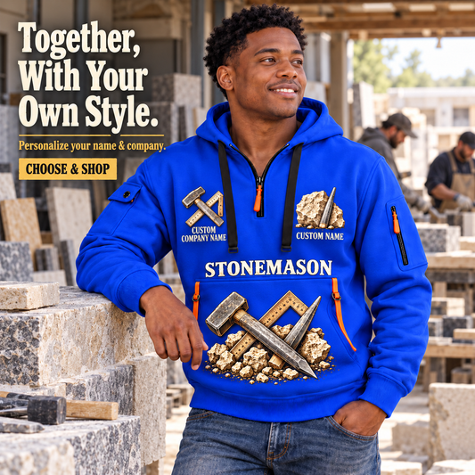 Stonemason Built with Pride Quarter Zip Hoodie Blue listing hero