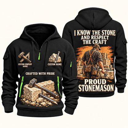 Stonemason Respect the Craft Quarter Zip Hoodie Black front and back