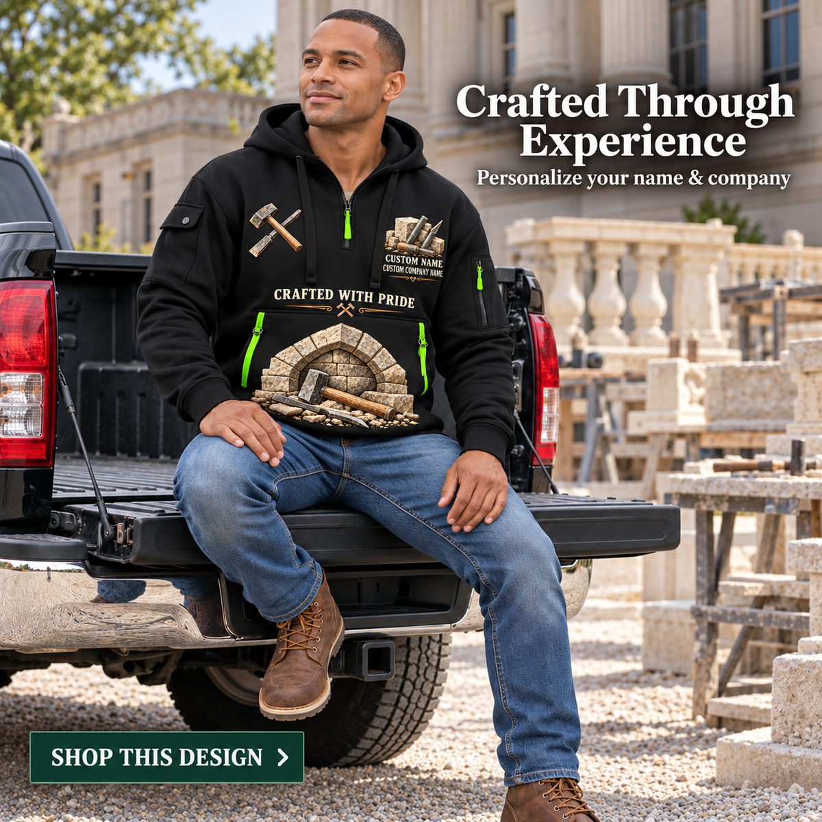 Stonemason Experienced Hands Quarter Zip Hoodie Black listing hero