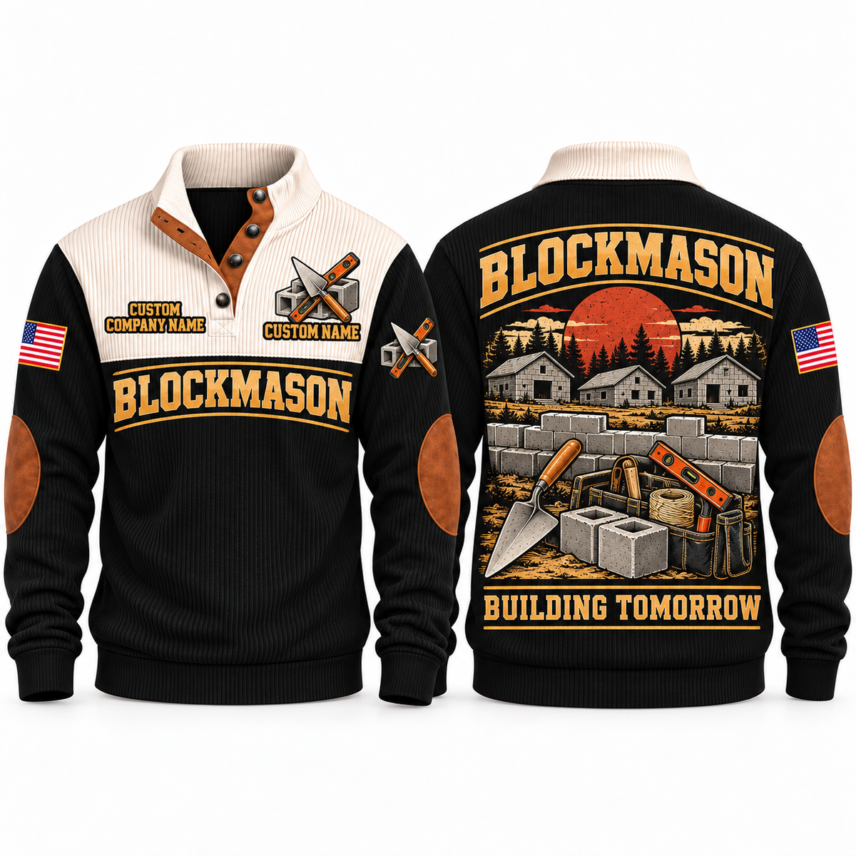 Blockmason Building Tomorrow Sports Sweatshirt Black front and back