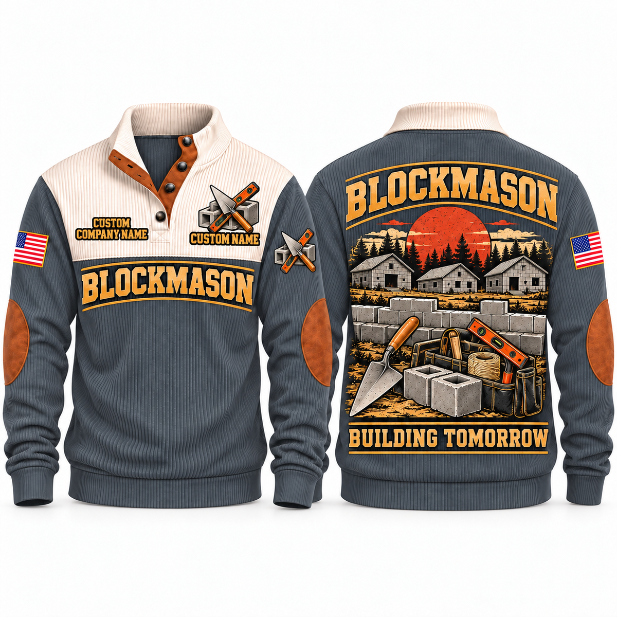 Blockmason Building Tomorrow Sports Sweatshirt Grey front and back