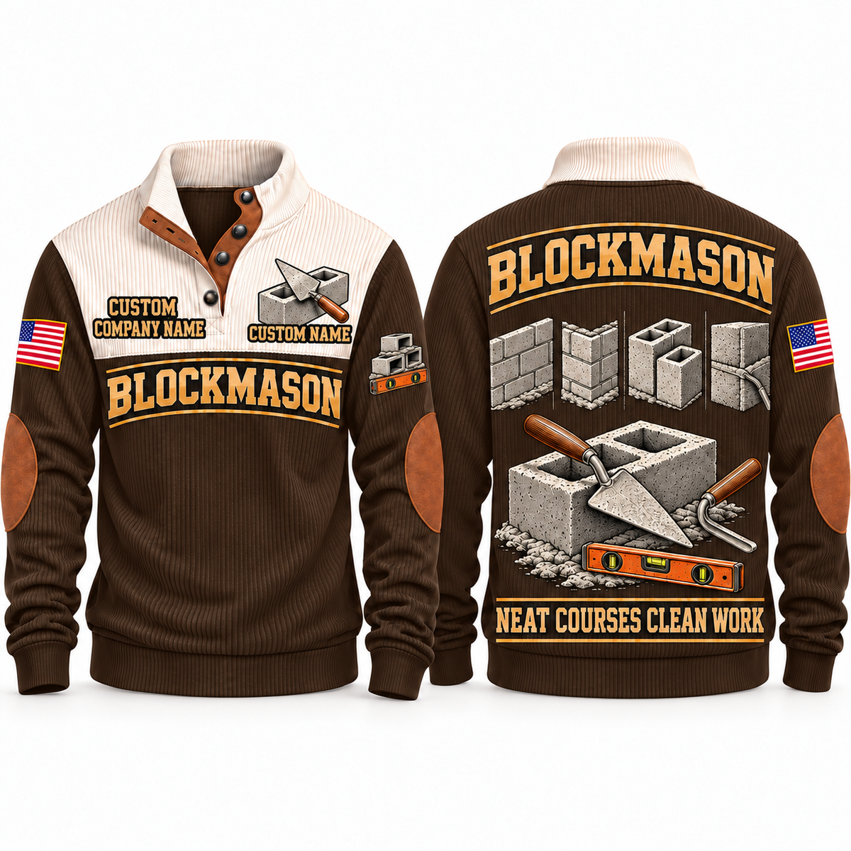 Blockmason Clean Courses Sports Sweatshirt Brown front and back