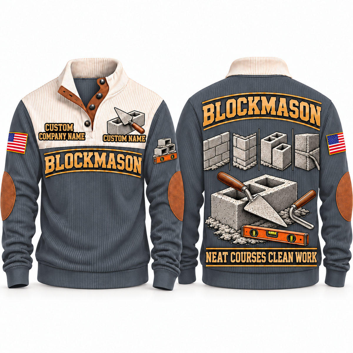 Blockmason Clean Courses Sports Sweatshirt Grey front and back