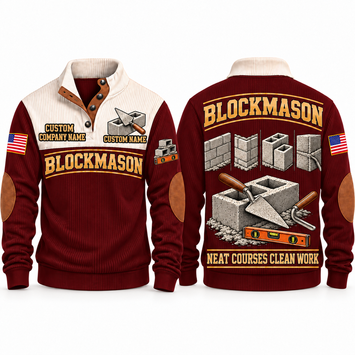 Blockmason Clean Courses Sports Sweatshirt Jujube Red front and back