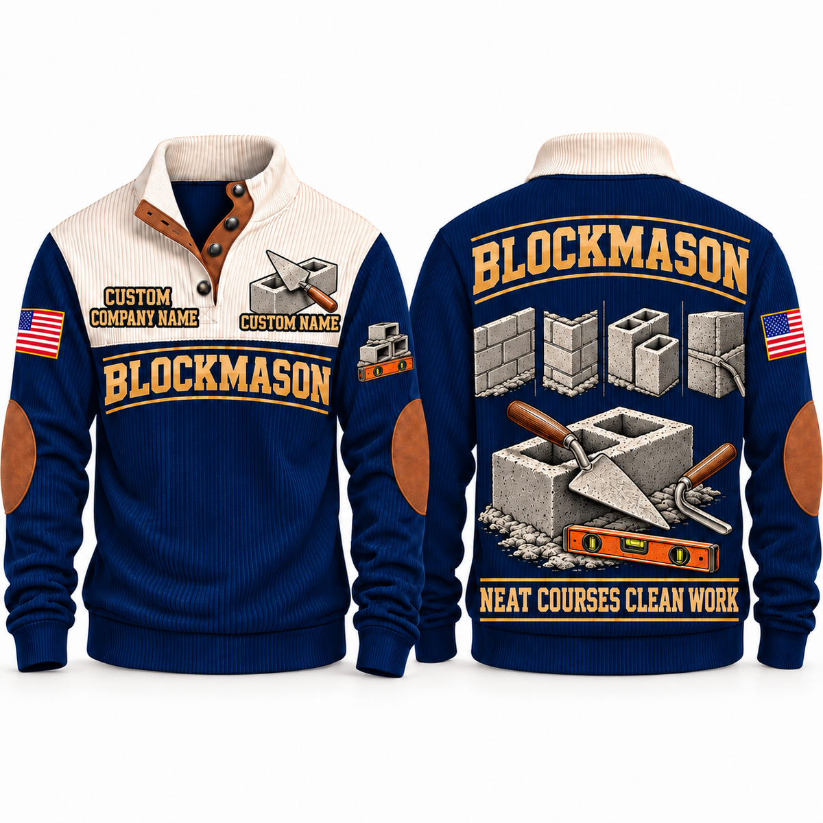 Blockmason Clean Courses Sports Sweatshirt Navy front and back