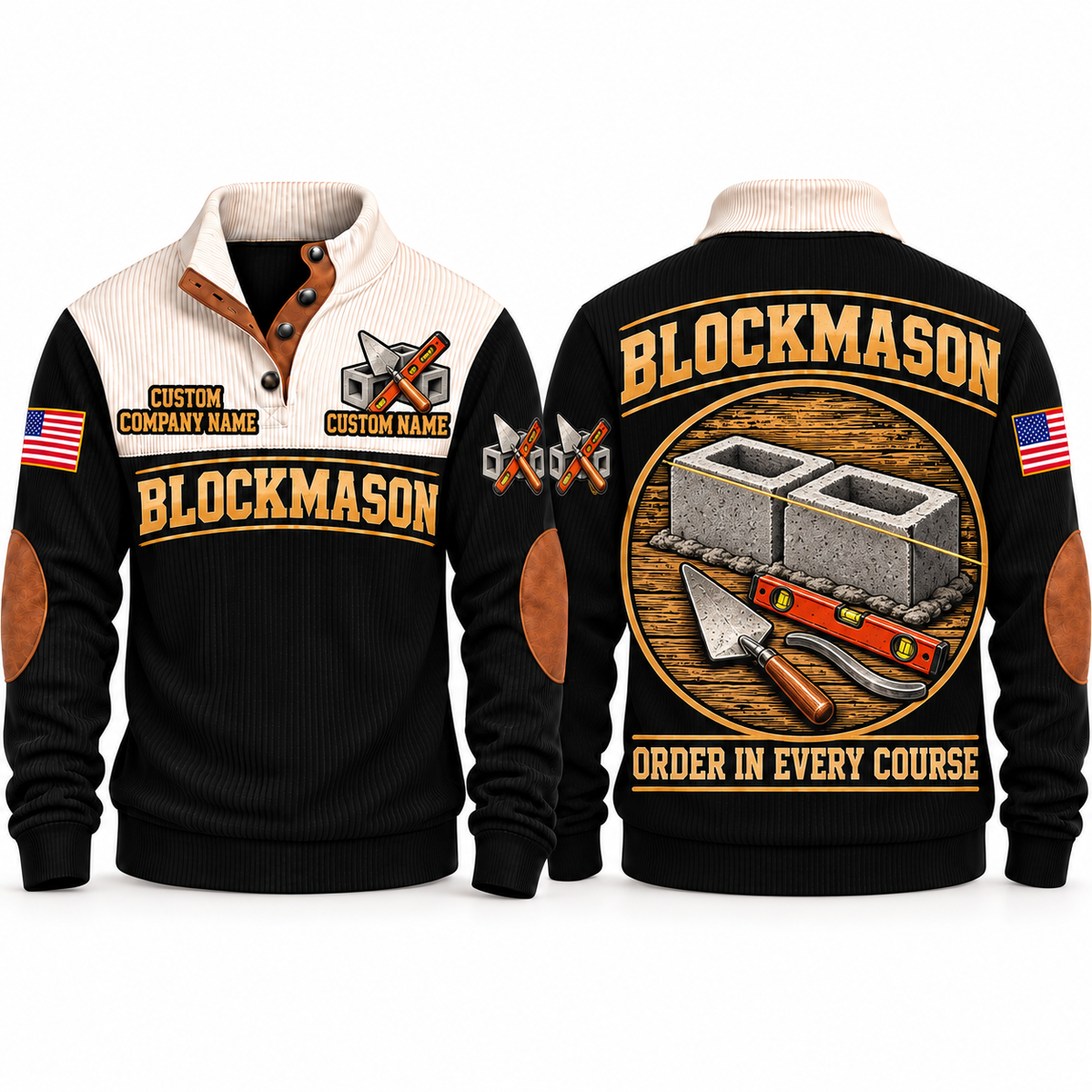 Blockmason Course Perfection Sports Sweatshirt Black front and back