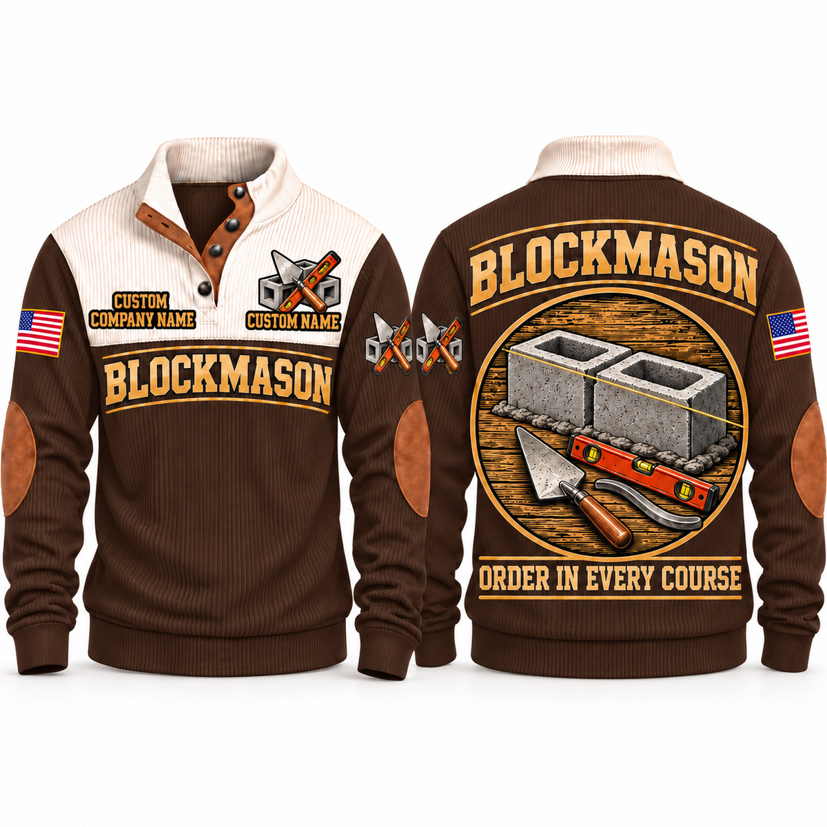 Blockmason Course Perfection Sports Sweatshirt Brown front and back