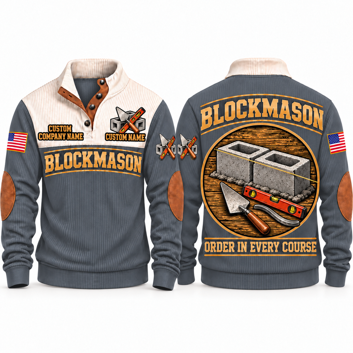 Blockmason Course Perfection Sports Sweatshirt Grey front and back