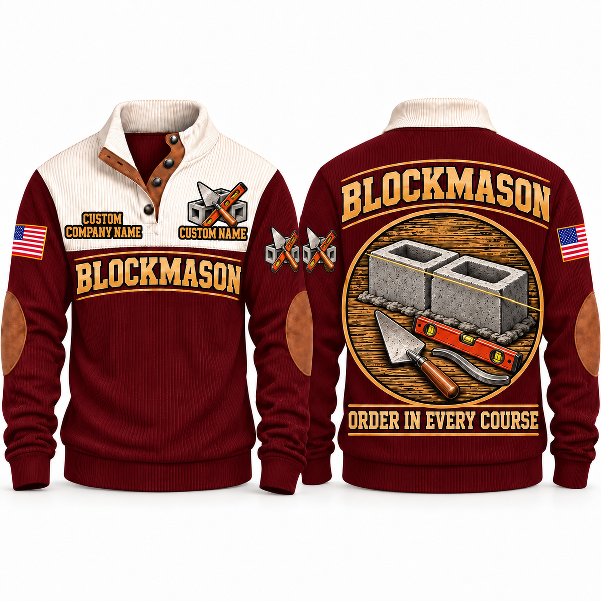 Blockmason Course Perfection Sports Sweatshirt Jujube Red front and back