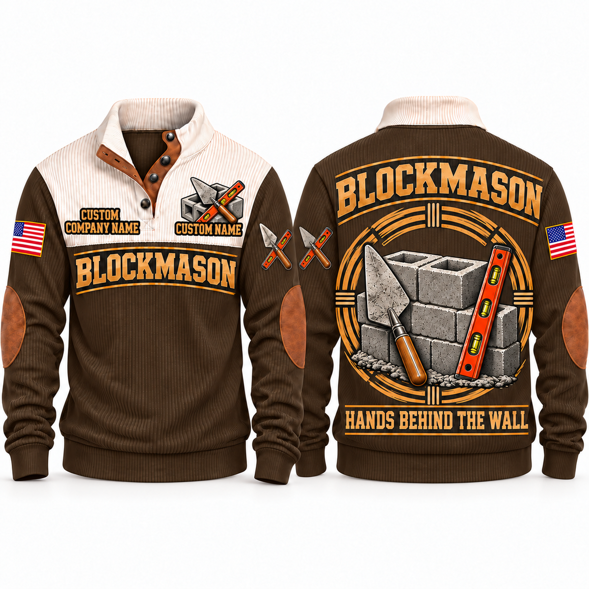 Blockmason Hands Behind the Wall Sports Sweatshirt Brown front and back