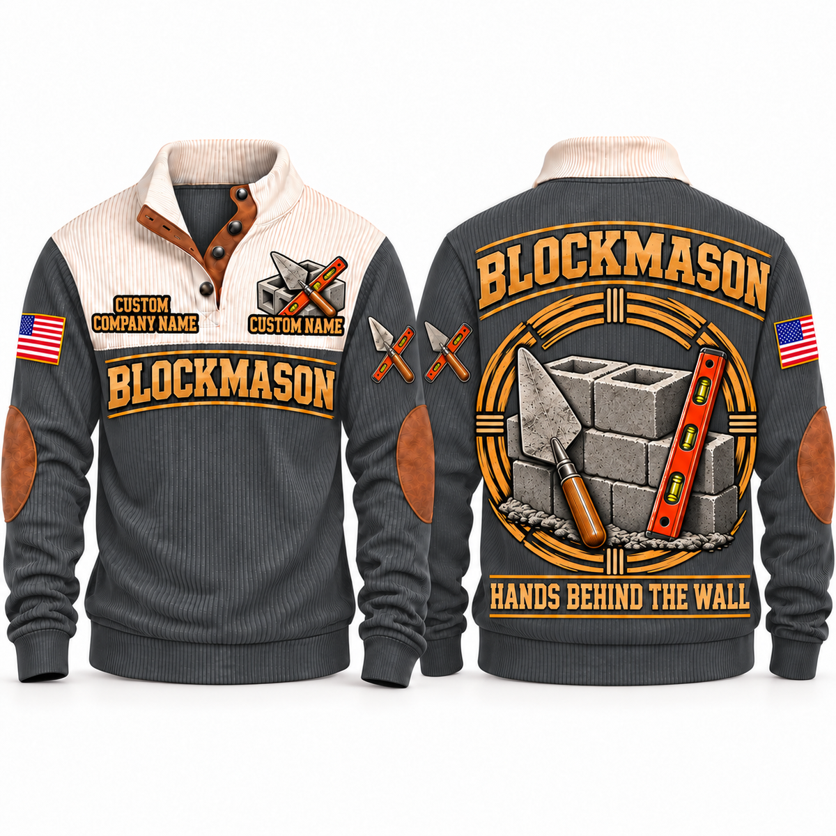 Blockmason Hands Behind the Wall Sports Sweatshirt Grey front and back