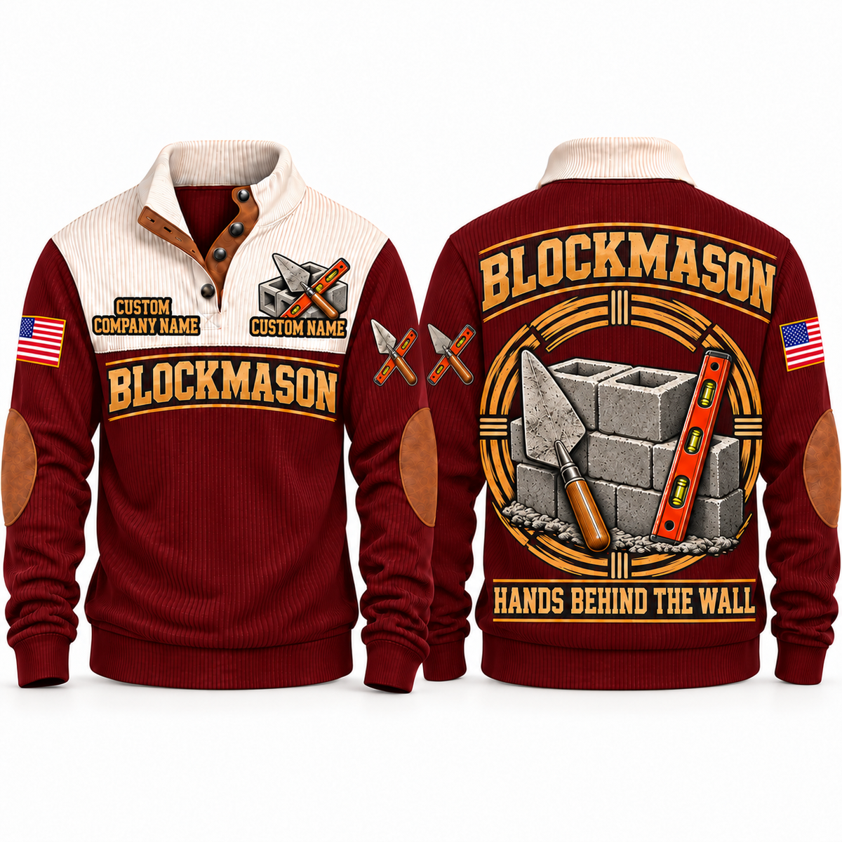Blockmason Hands Behind the Wall Sports Sweatshirt Jujube Red front and back