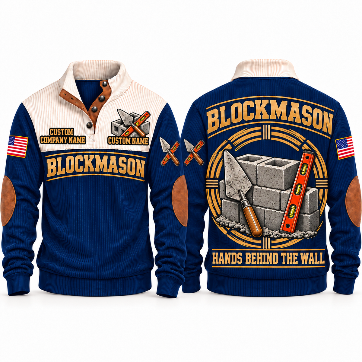 Blockmason Hands Behind the Wall Sports Sweatshirt Navy front and back