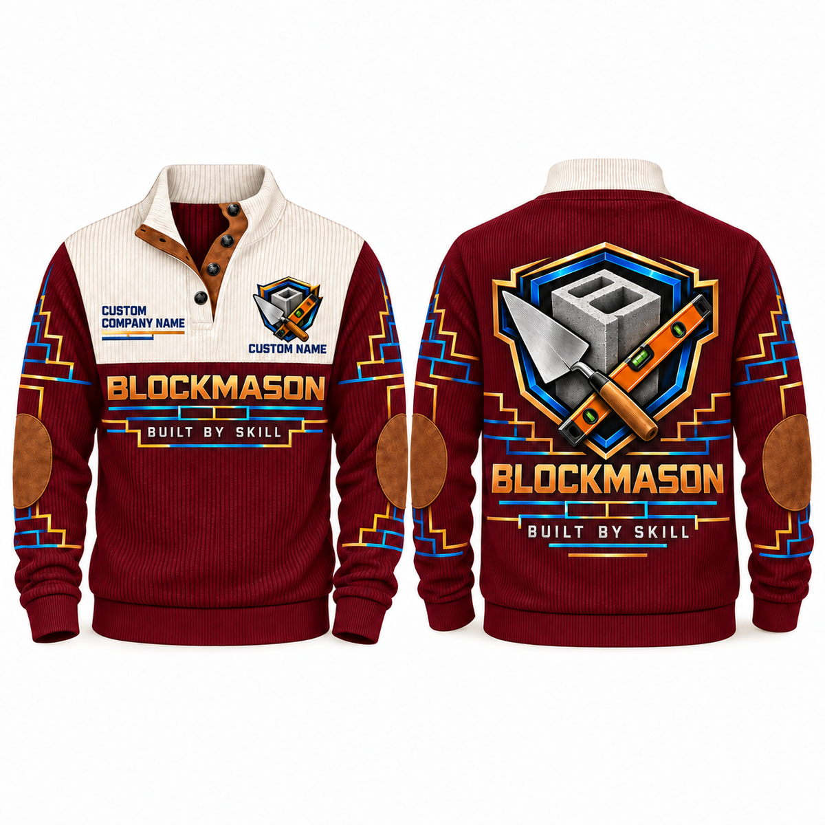 Blockmason Heritage Collar Sports Sweatshirt Jujube Red front and back