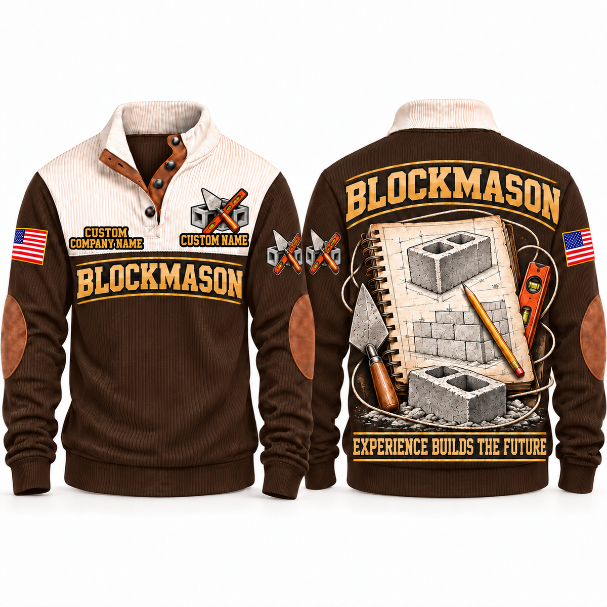 Blockmason Knowledge Carried Forward Sports Sweatshirt Brown front and back