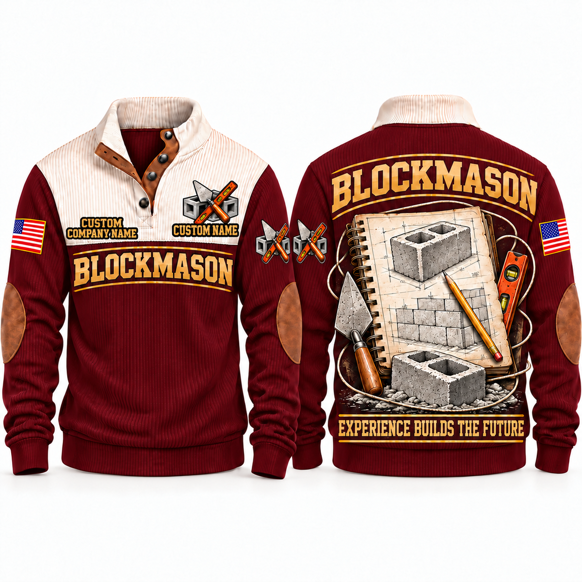 Blockmason Knowledge Carried Forward Sports Sweatshirt Jujube Red front and back